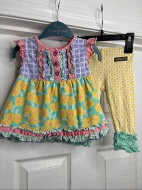 Matilda Jane Pastel Floral Ruffle Tunic with Yellow Print Leggings